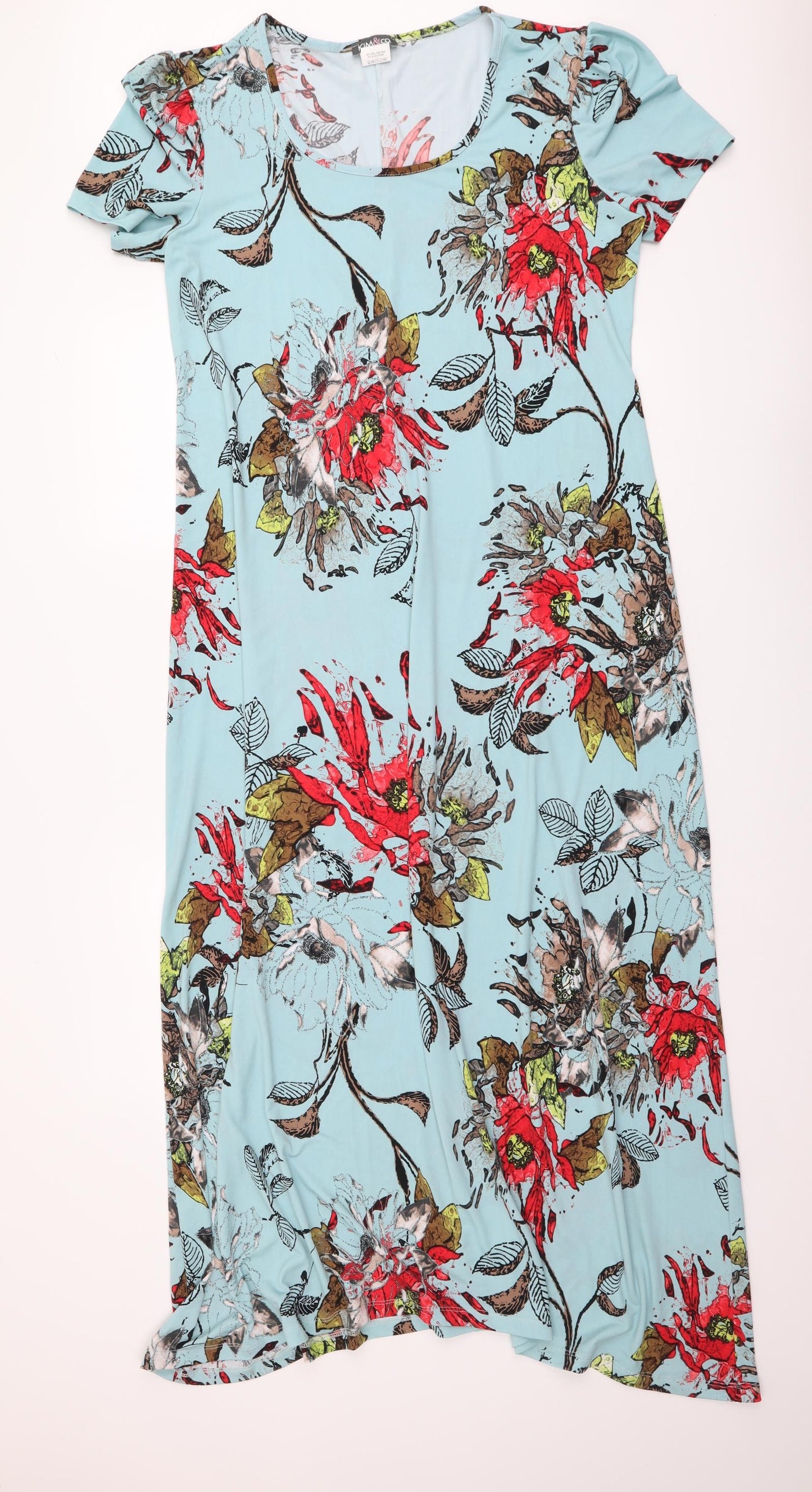 Kim&Co Womens Blue Floral Polyester Maxi Size L Scoop Neck Pullover