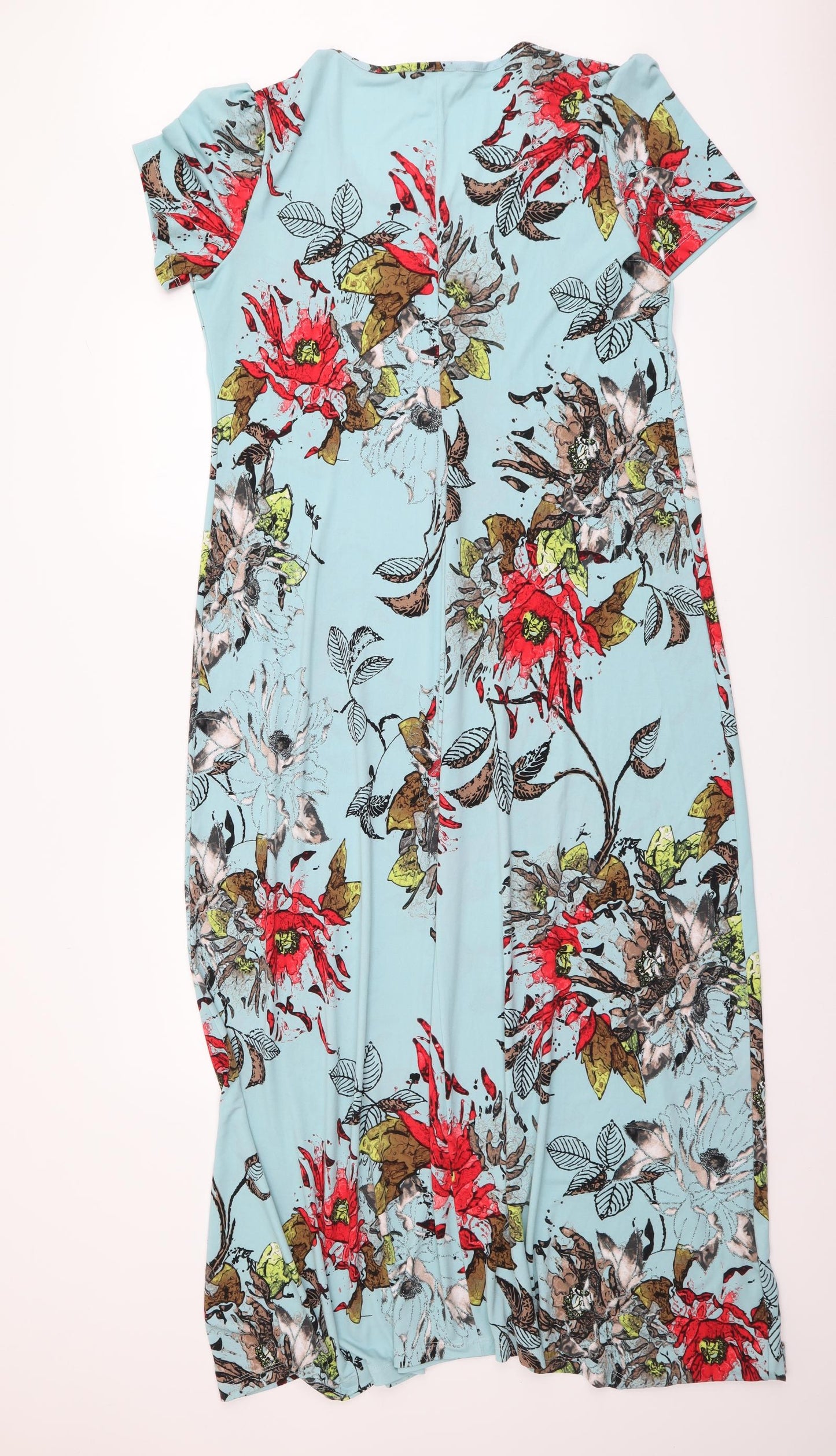 Kim&Co Womens Blue Floral Polyester Maxi Size L Scoop Neck Pullover