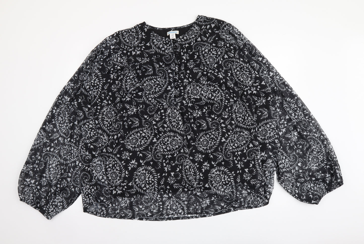 MANTARAY PRODUCTS Womens Black Floral Polyester Basic Blouse Size 20 Round Neck