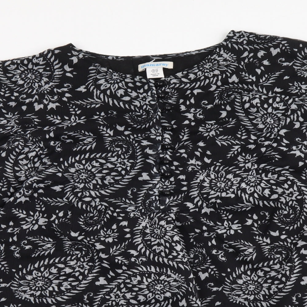 MANTARAY PRODUCTS Womens Black Floral Polyester Basic Blouse Size 20 Round Neck