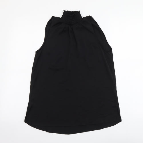 River Island Womens Black Polyester Basic T-Shirt Size 6 Mock Neck