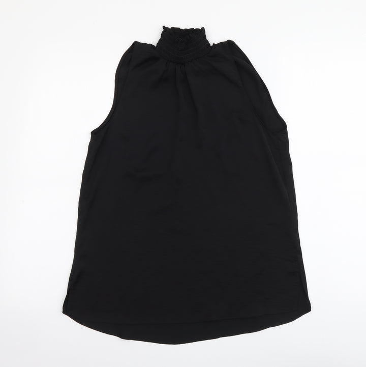 River Island Womens Black Polyester Basic T-Shirt Size 6 Mock Neck