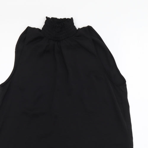 River Island Womens Black Polyester Basic T-Shirt Size 6 Mock Neck