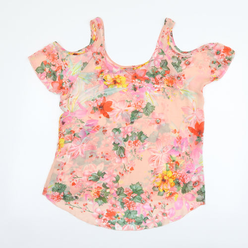 Parisian Collection Womens Multicoloured Floral Polyester Basic Blouse Size 8 Scoop Neck - Cold Shoulder