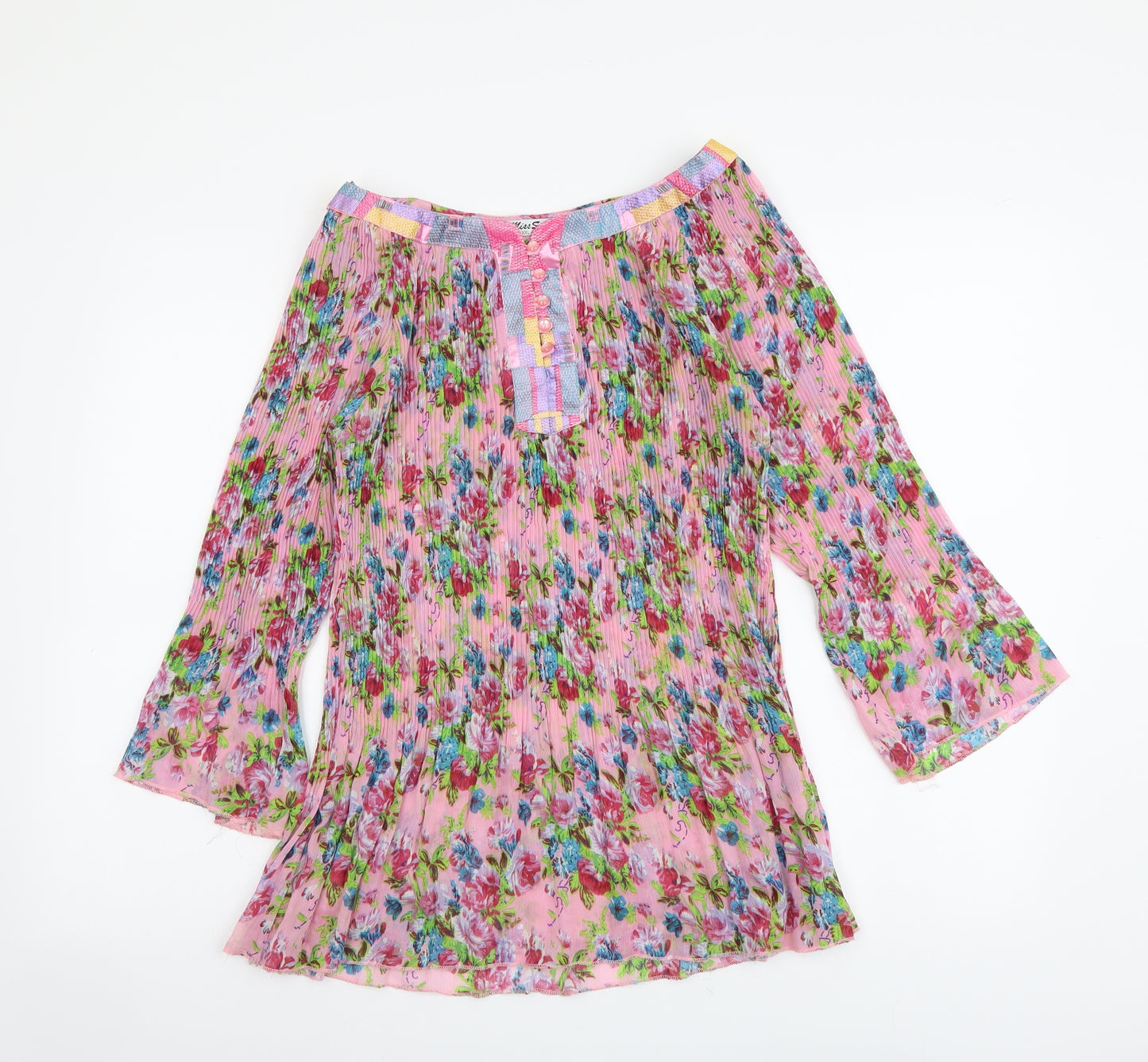 Miss Swan Womens Multicoloured Floral Polyester Basic Blouse Size 2XL Boat Neck