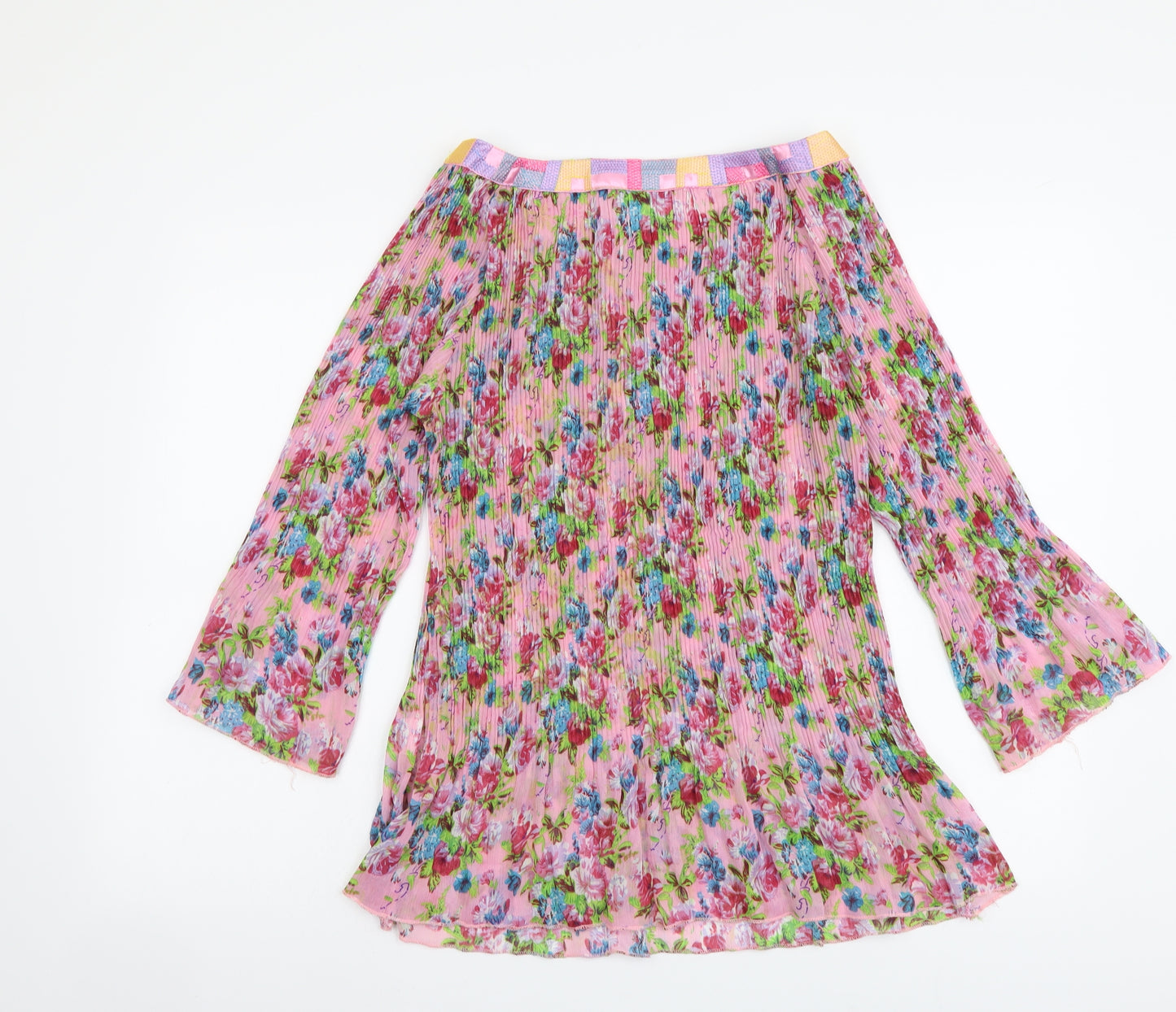 Miss Swan Womens Multicoloured Floral Polyester Basic Blouse Size 2XL Boat Neck