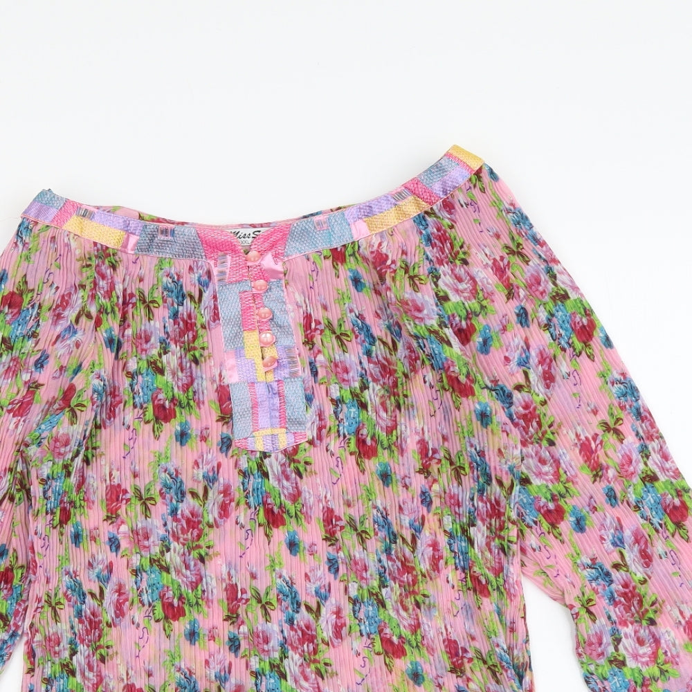 Miss Swan Womens Multicoloured Floral Polyester Basic Blouse Size 2XL Boat Neck