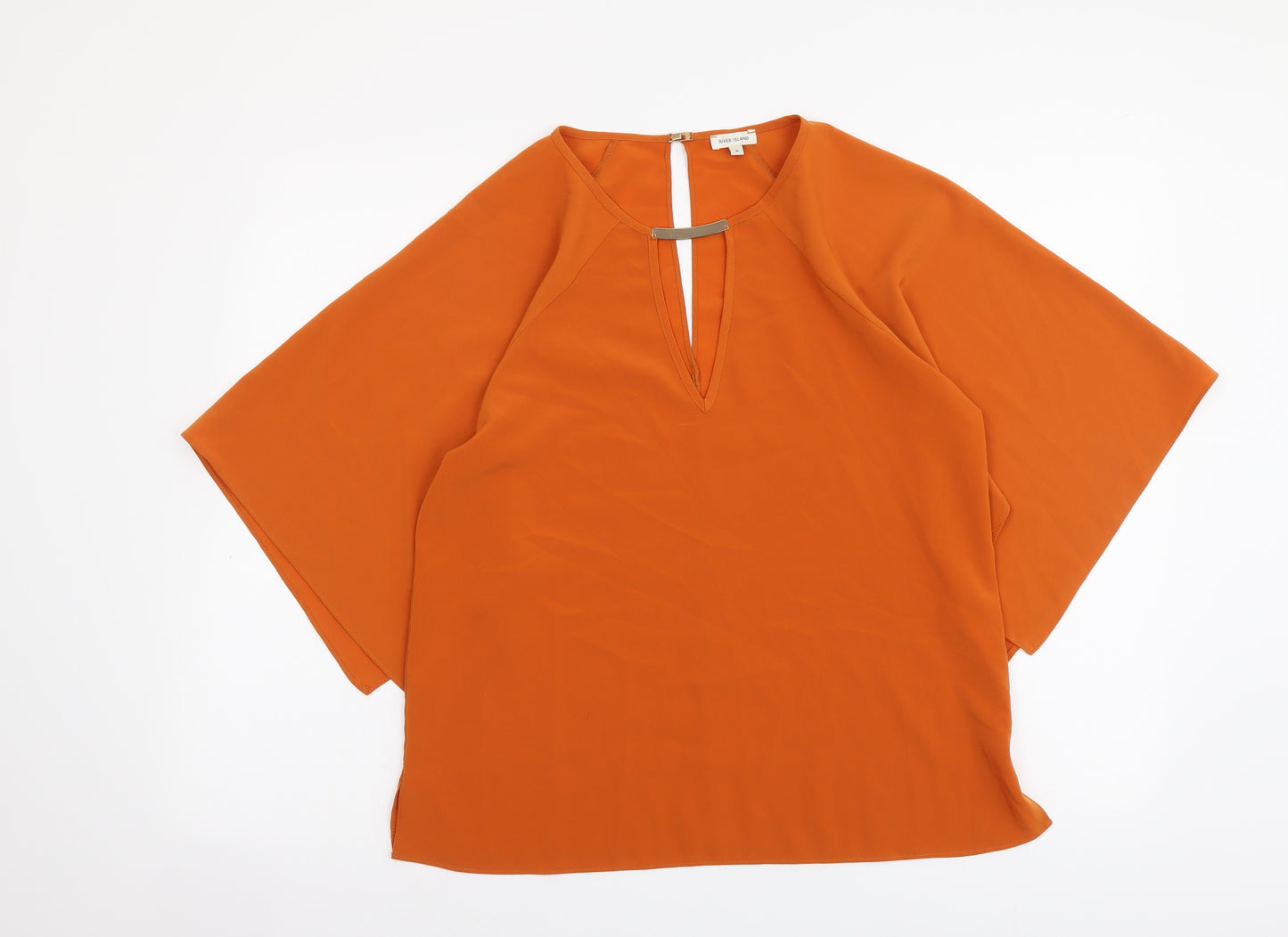 River Island Womens Orange Polyester Basic Blouse Size 8 Round Neck