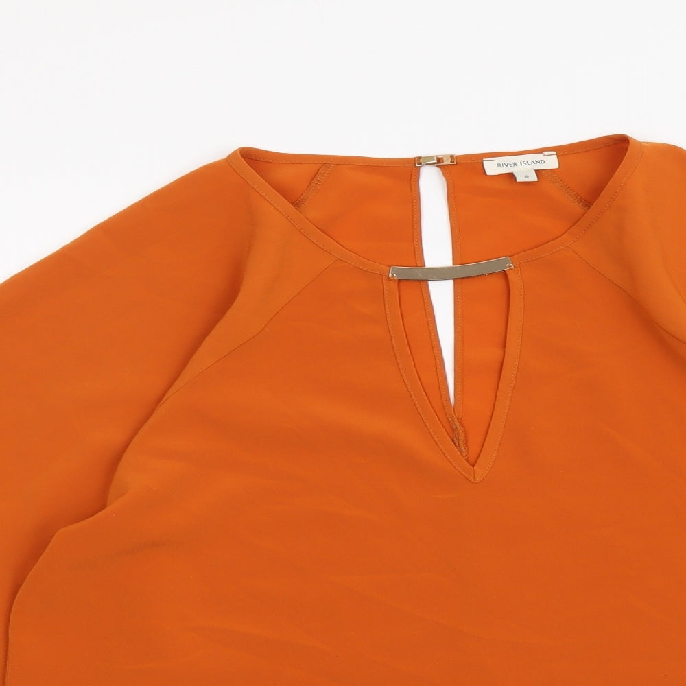River Island Womens Orange Polyester Basic Blouse Size 8 Round Neck