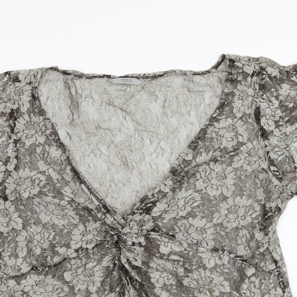 Marks and Spencer# Womens Gold Fair Isle Viscose Basic Blouse Size 18 V-Neck