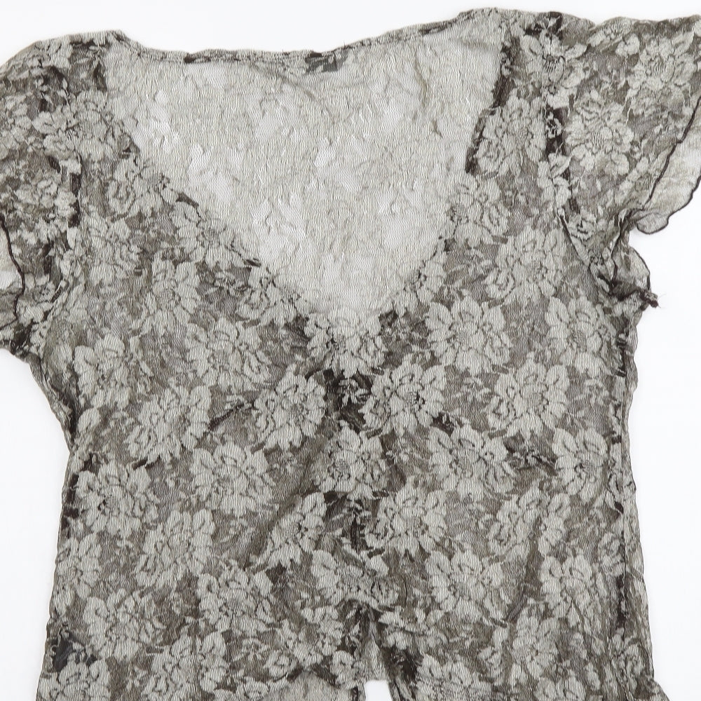 Marks and Spencer# Womens Gold Fair Isle Viscose Basic Blouse Size 18 V-Neck