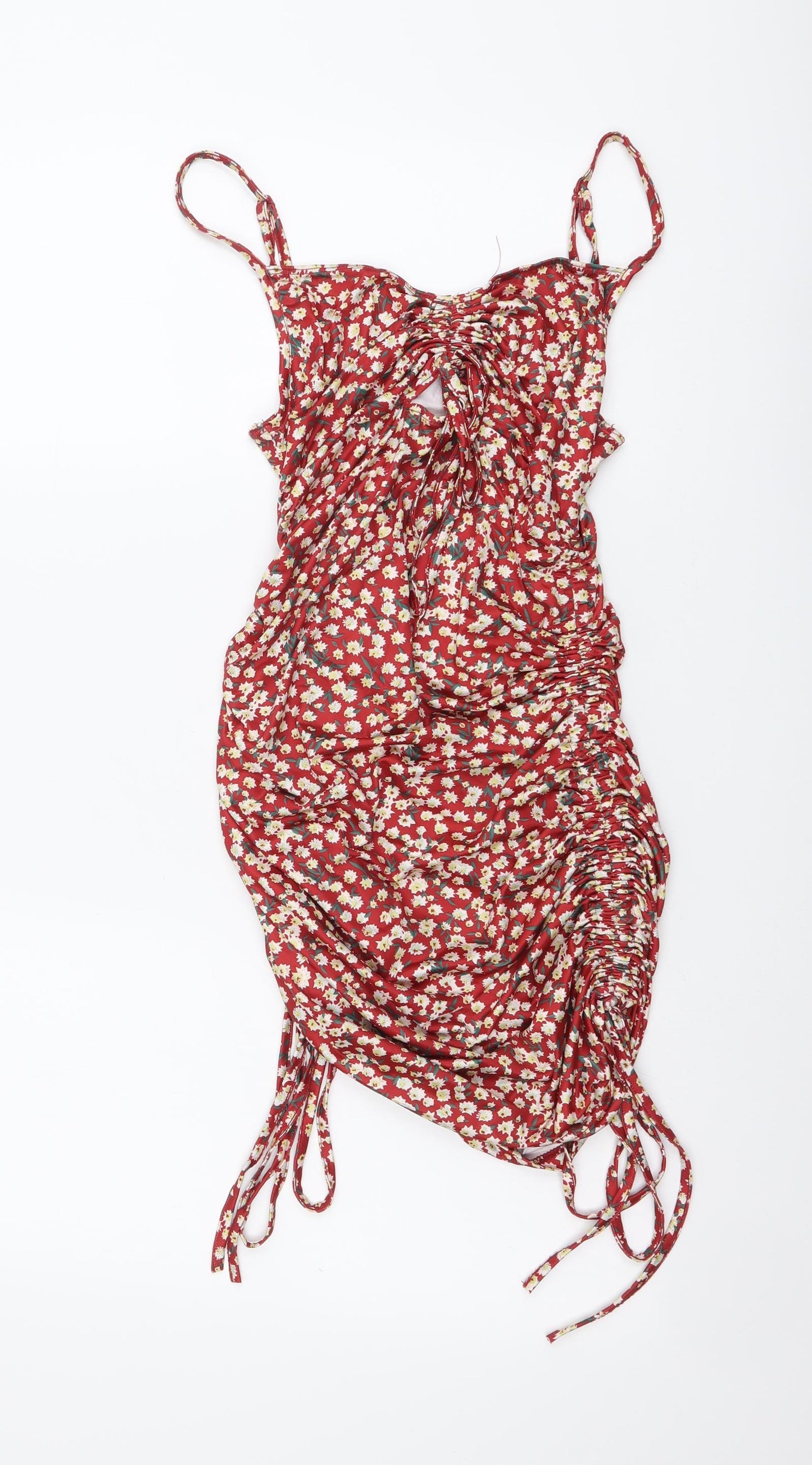 SheIn Womens Red Floral Polyester Mini Size S Sweetheart Pullover