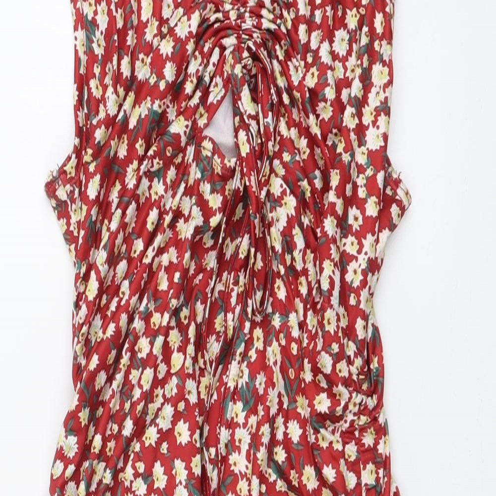SheIn Womens Red Floral Polyester Mini Size S Sweetheart Pullover