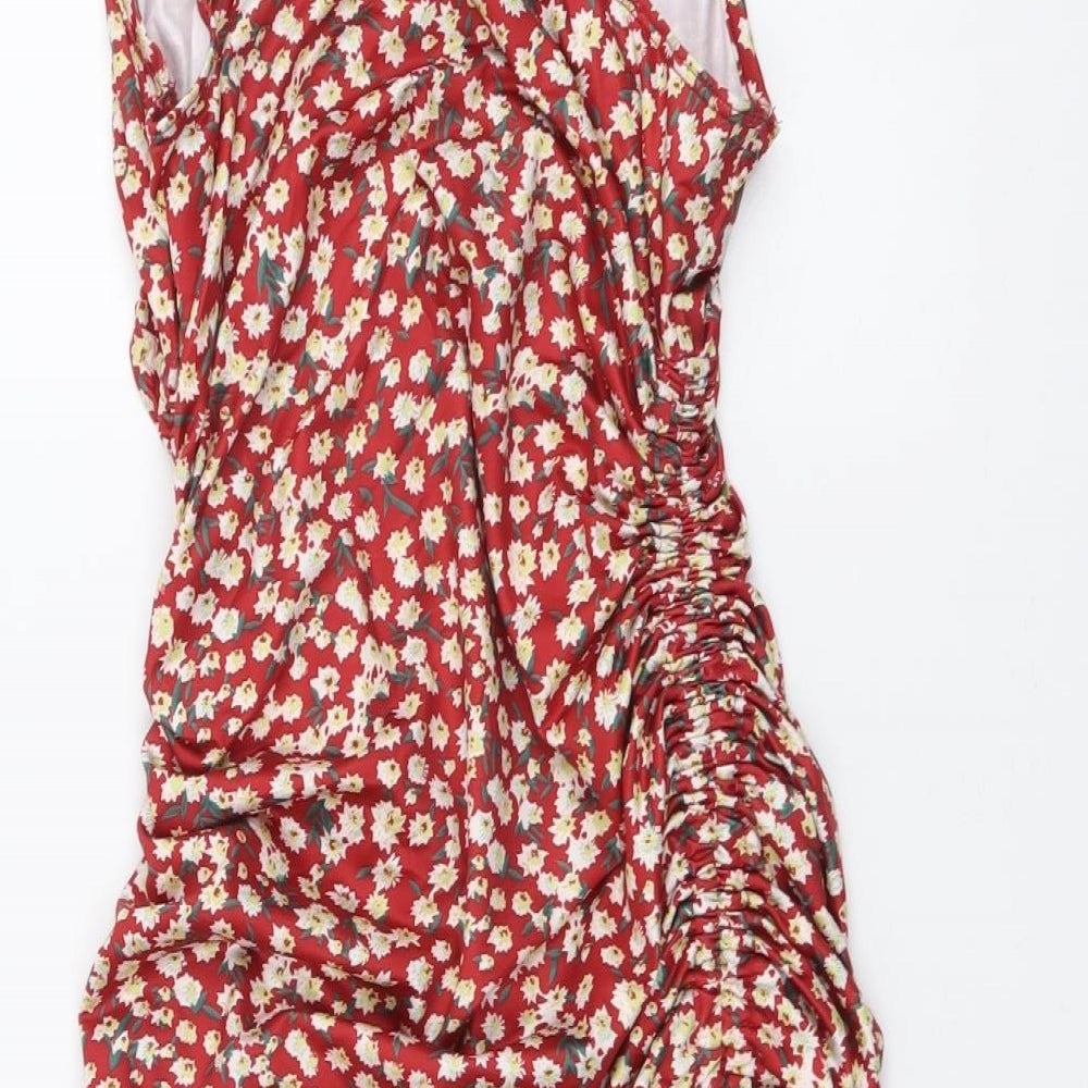 SheIn Womens Red Floral Polyester Mini Size S Sweetheart Pullover