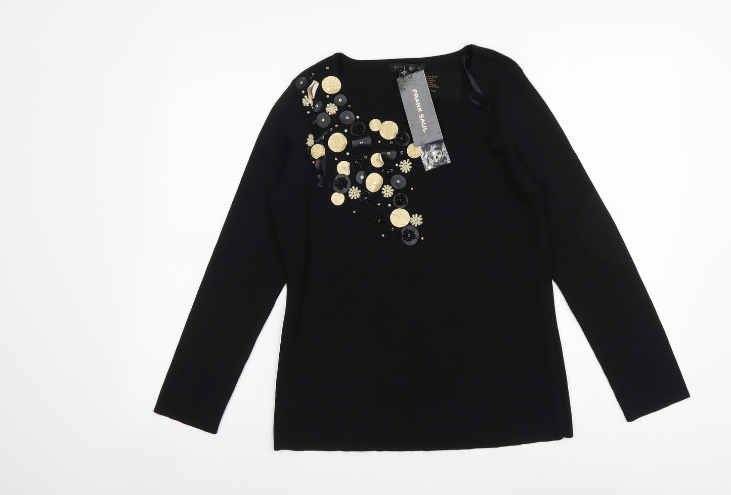 Frank Saul Womens Black Round Neck Viscose Pullover Jumper Size S