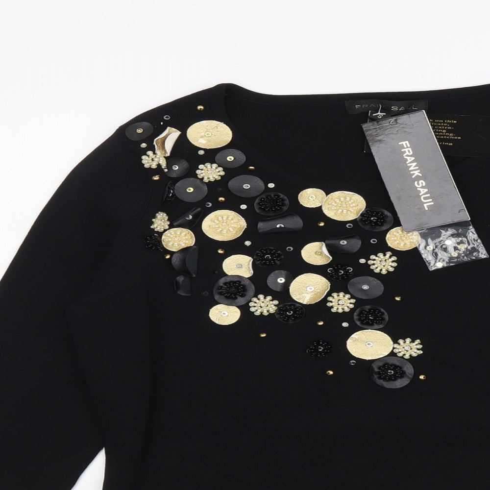 Frank Saul Womens Black Round Neck Viscose Pullover Jumper Size S