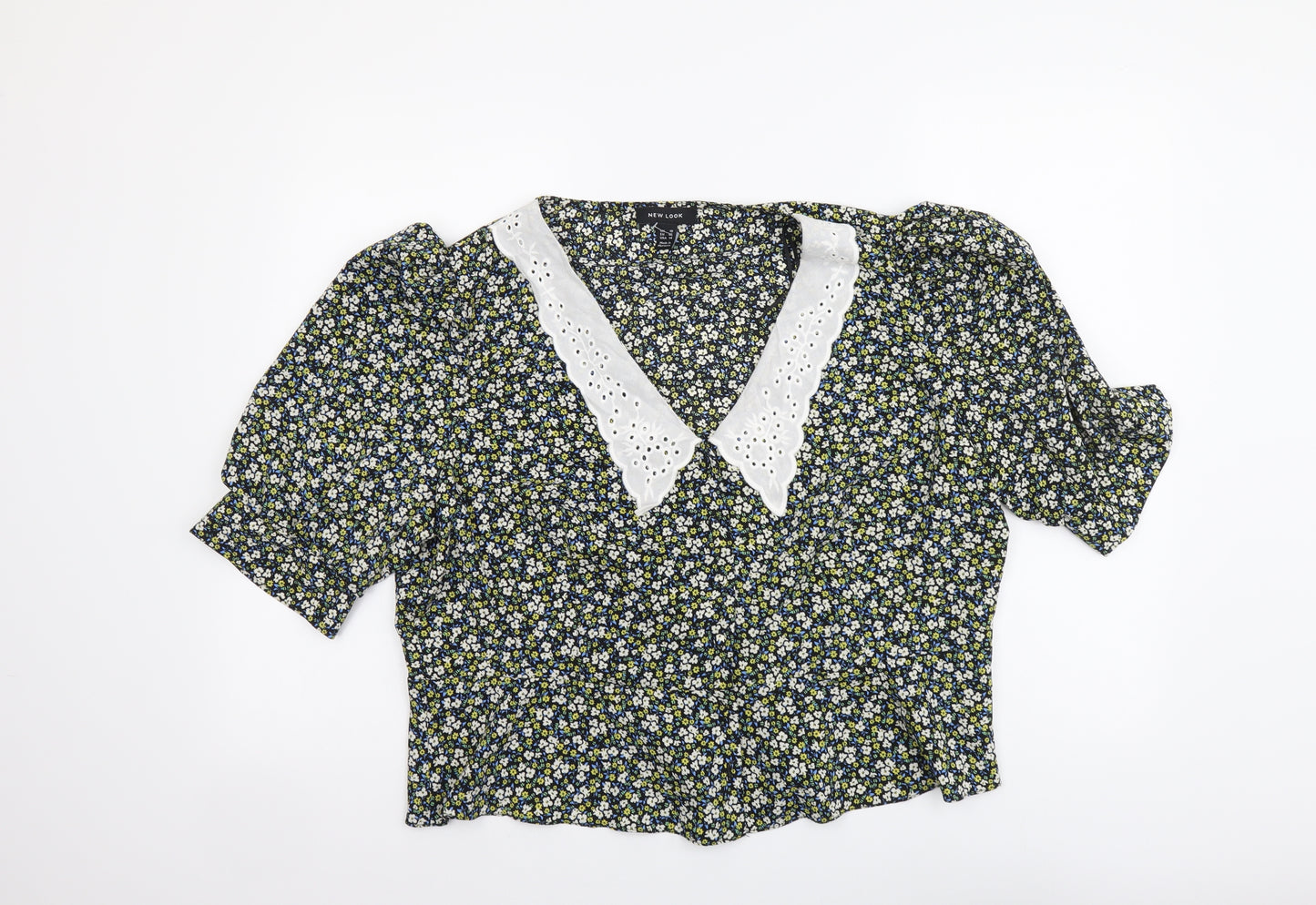 New Look Womens Multicoloured Floral Viscose Cropped Blouse Size 18 V-Neck