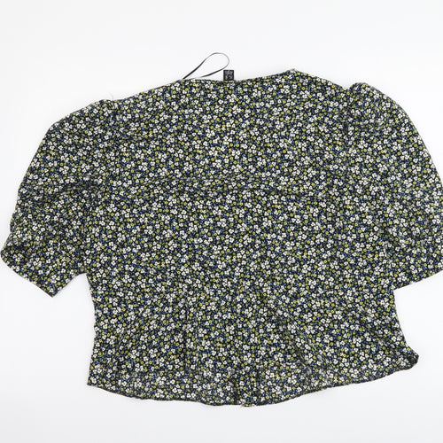 New Look Womens Multicoloured Floral Viscose Cropped Blouse Size 18 V-Neck