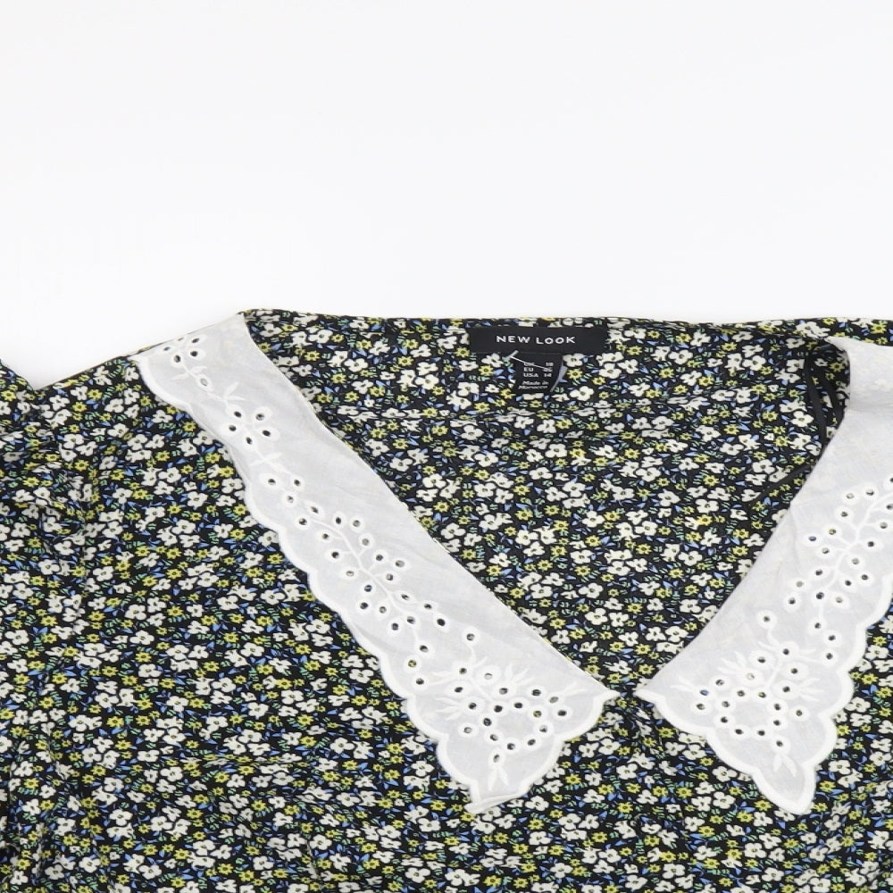 New Look Womens Multicoloured Floral Viscose Cropped Blouse Size 18 V-Neck