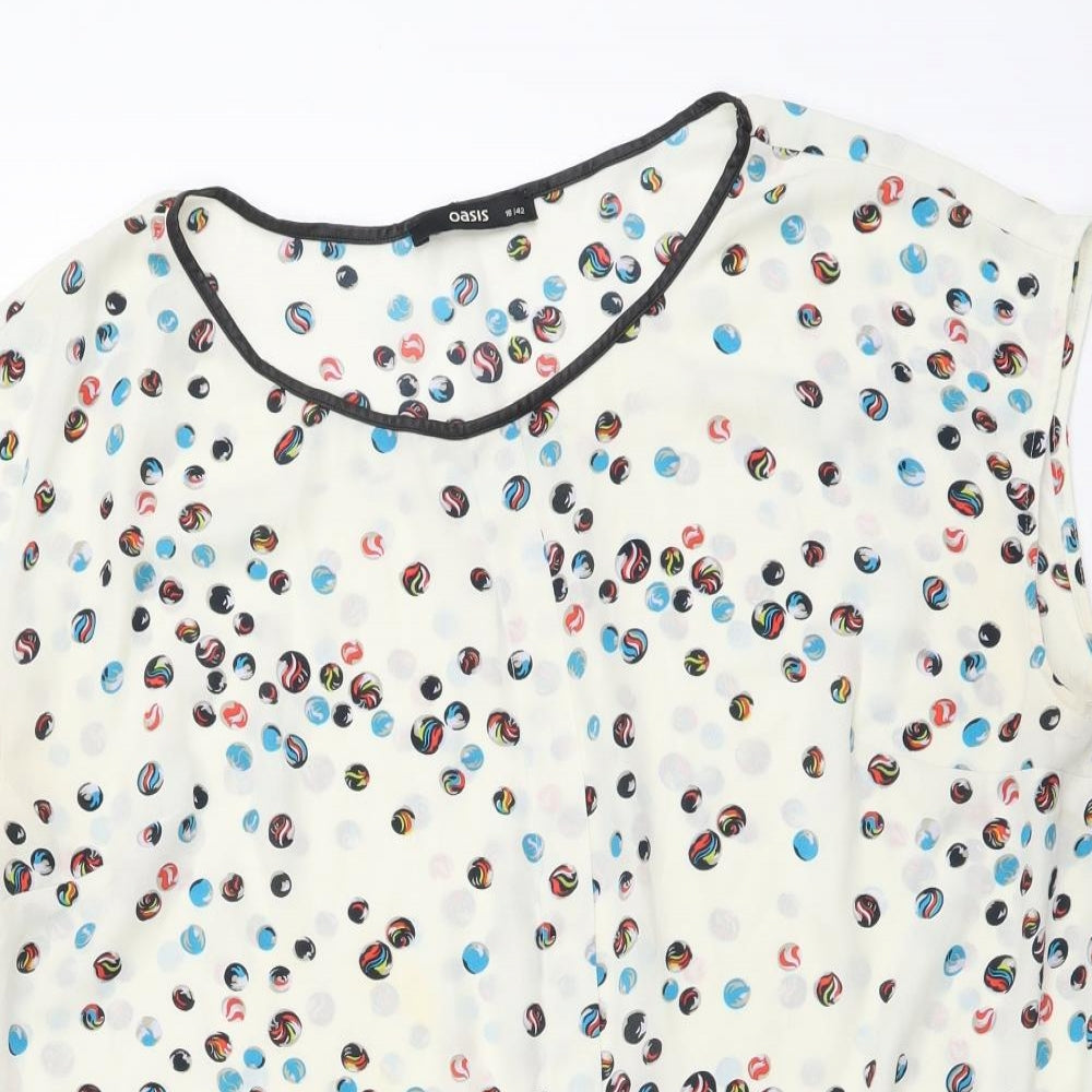 Oasis Womens Beige Geometric Polyester Basic Blouse Size 16 Round Neck - Knot Front