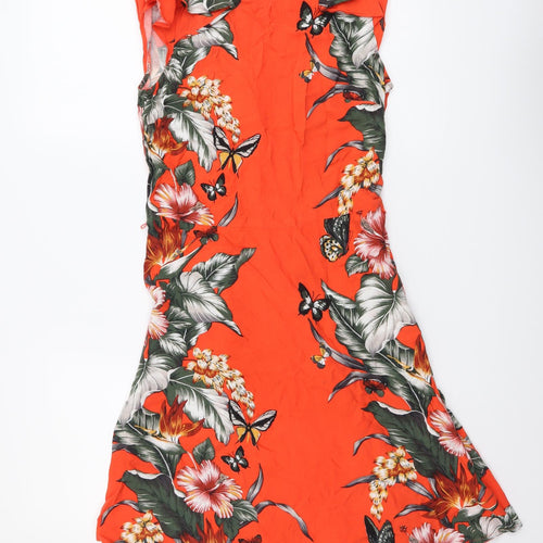 Oasis Womens Red Floral Viscose A-Line Size 8 Round Neck Zip