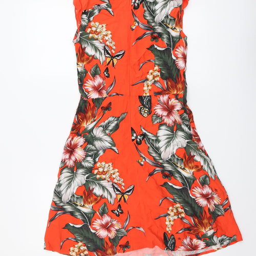 Oasis Womens Red Floral Viscose A-Line Size 8 Round Neck Zip
