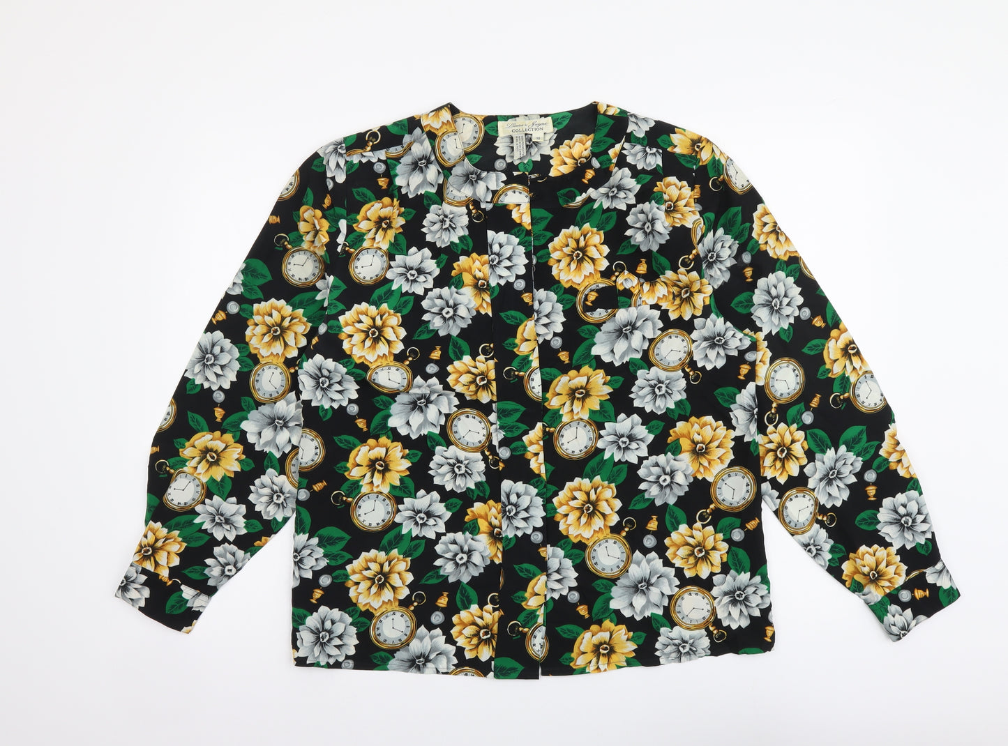 Collection Womens Multicoloured Floral Polyester Basic Button-Up Size 10 V-Neck