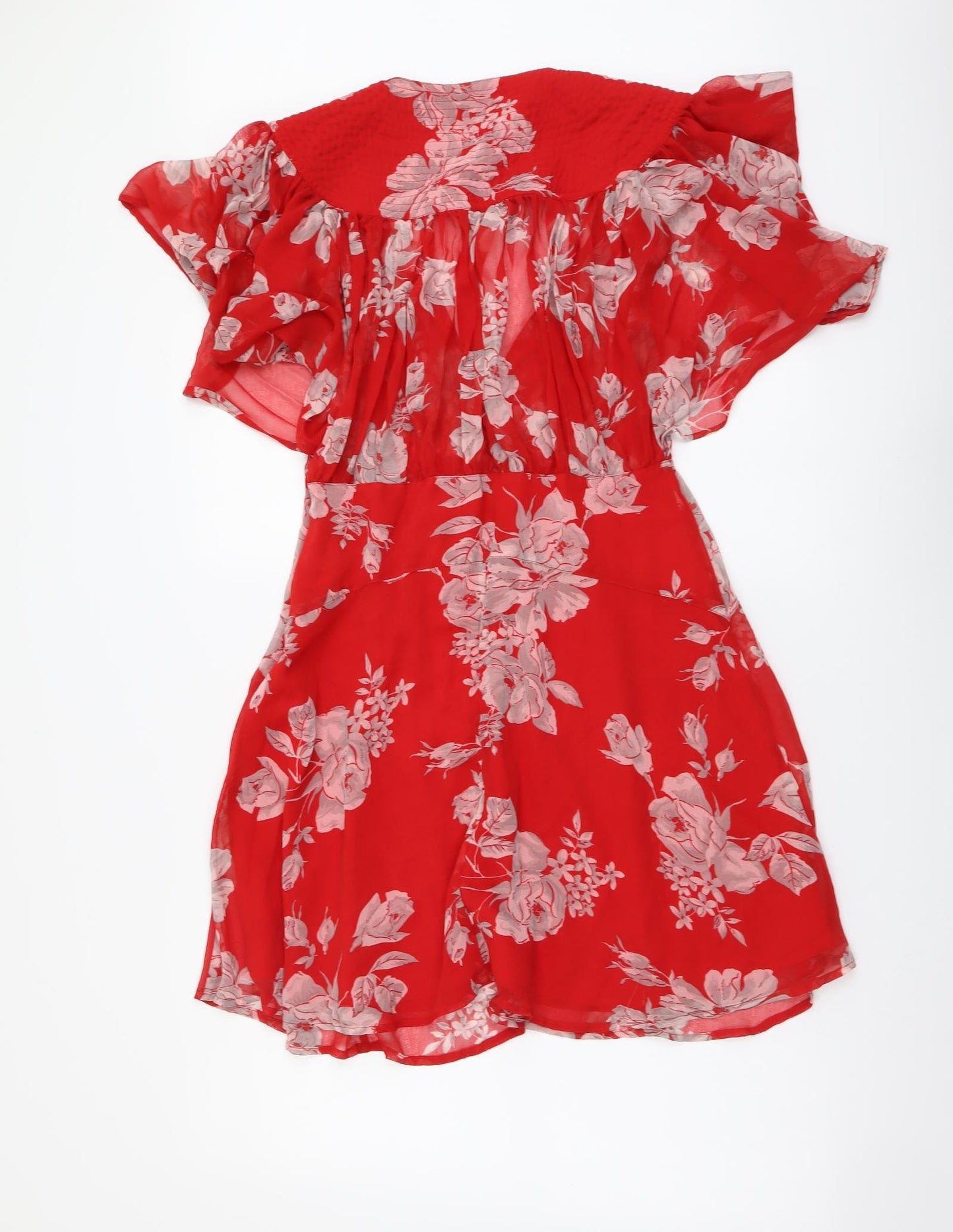 ASOS Womens Red Floral Polyester A-Line Size 14 V-Neck Pullover