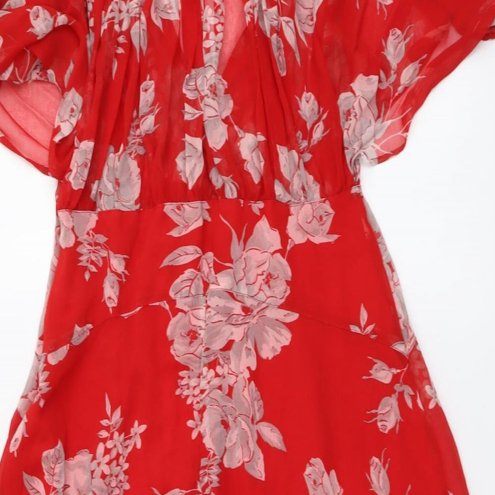 ASOS Womens Red Floral Polyester A-Line Size 14 V-Neck Pullover