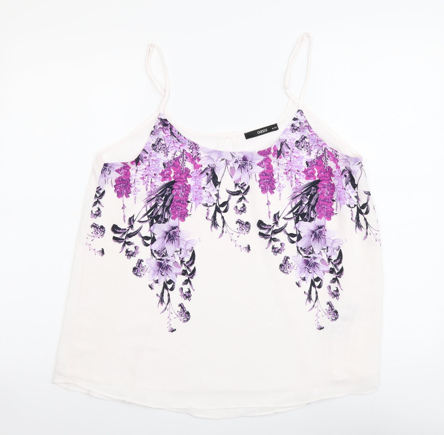 Oasis Womens White Floral Polyester Camisole Tank Size 16 Round Neck