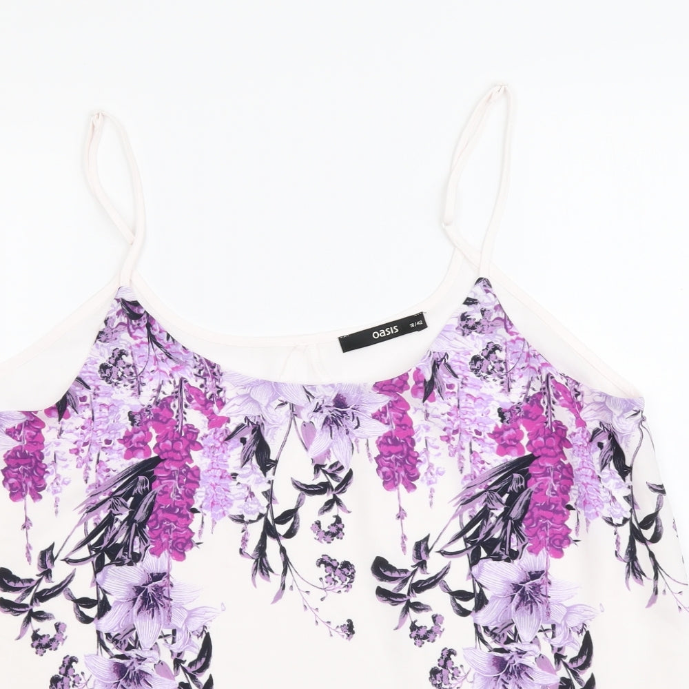 Oasis Womens White Floral Polyester Camisole Tank Size 16 Round Neck