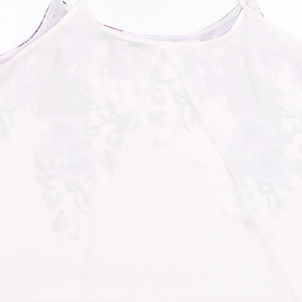 Oasis Womens White Floral Polyester Camisole Tank Size 16 Round Neck