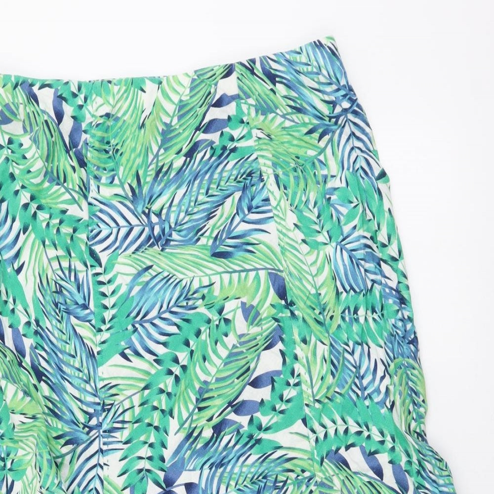 Isle Womens Green Floral Cotton A-Line Skirt Size 20