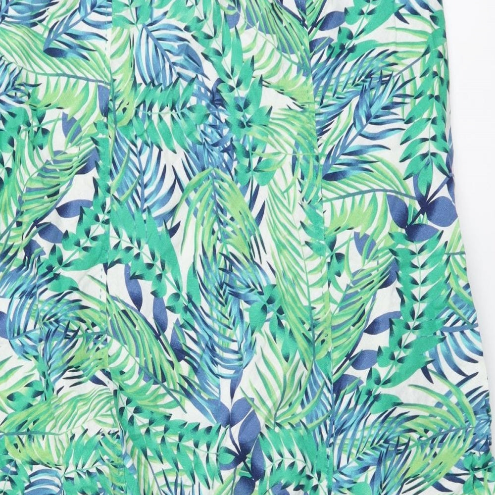 Isle Womens Green Floral Cotton A-Line Skirt Size 20