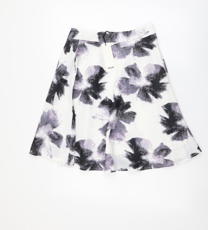 Sophyline Womens White Floral Polyester Flare Skirt Size S Zip