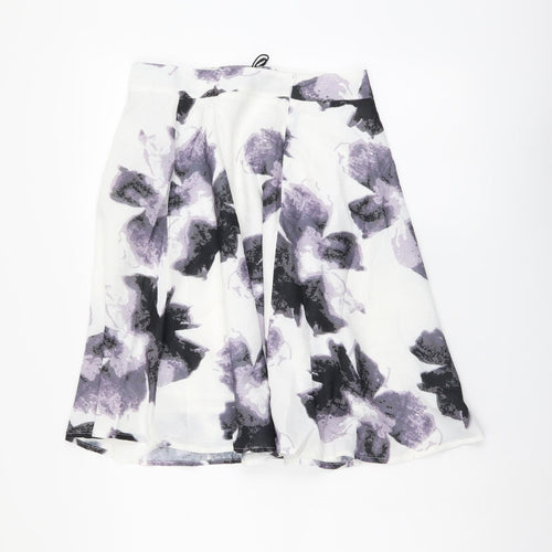 Sophyline Womens White Floral Polyester Flare Skirt Size S Zip