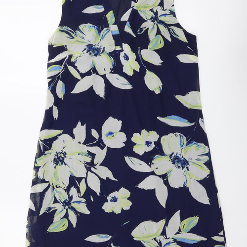 F&F Womens Blue Floral Polyester A-Line Size 8 V-Neck Pullover