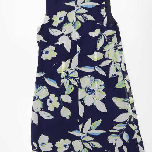 F&F Womens Blue Floral Polyester A-Line Size 8 V-Neck Pullover