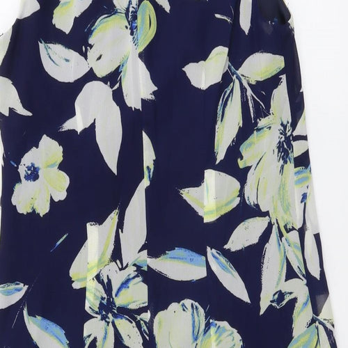 F&F Womens Blue Floral Polyester A-Line Size 8 V-Neck Pullover