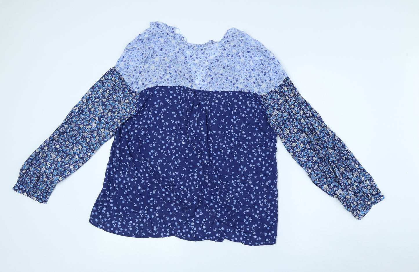 Zara Womens Blue Floral Viscose Basic Blouse Size XL V-Neck