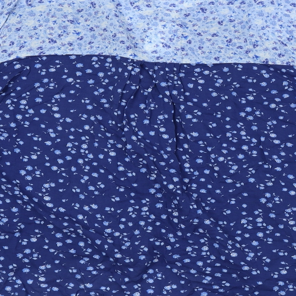 Zara Womens Blue Floral Viscose Basic Blouse Size XL V-Neck