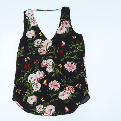 Oasis Womens Black Floral Polyester Basic Tank Size 8 V-Neck