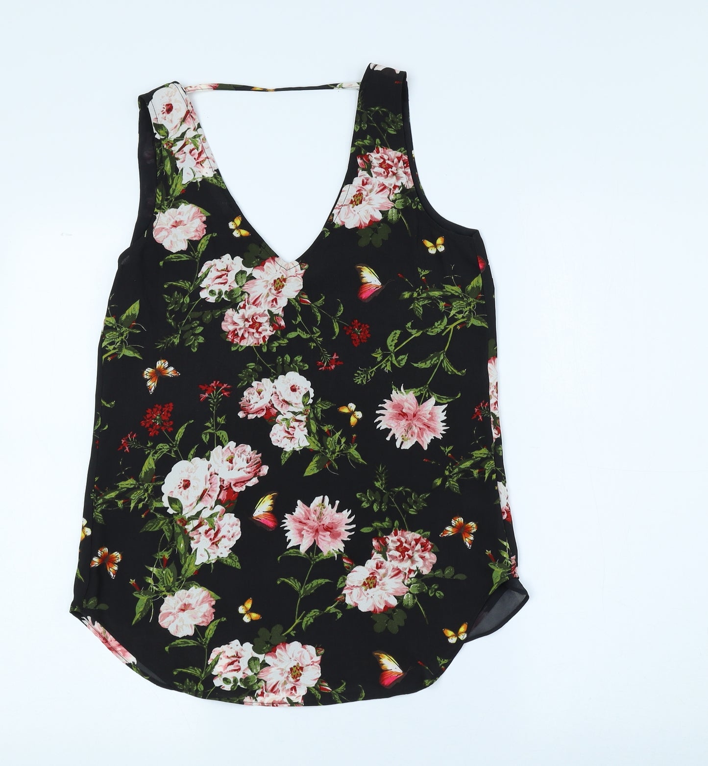 Oasis Womens Black Floral Polyester Basic Tank Size 8 V-Neck