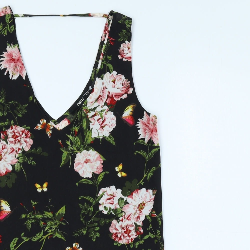 Oasis Womens Black Floral Polyester Basic Tank Size 8 V-Neck