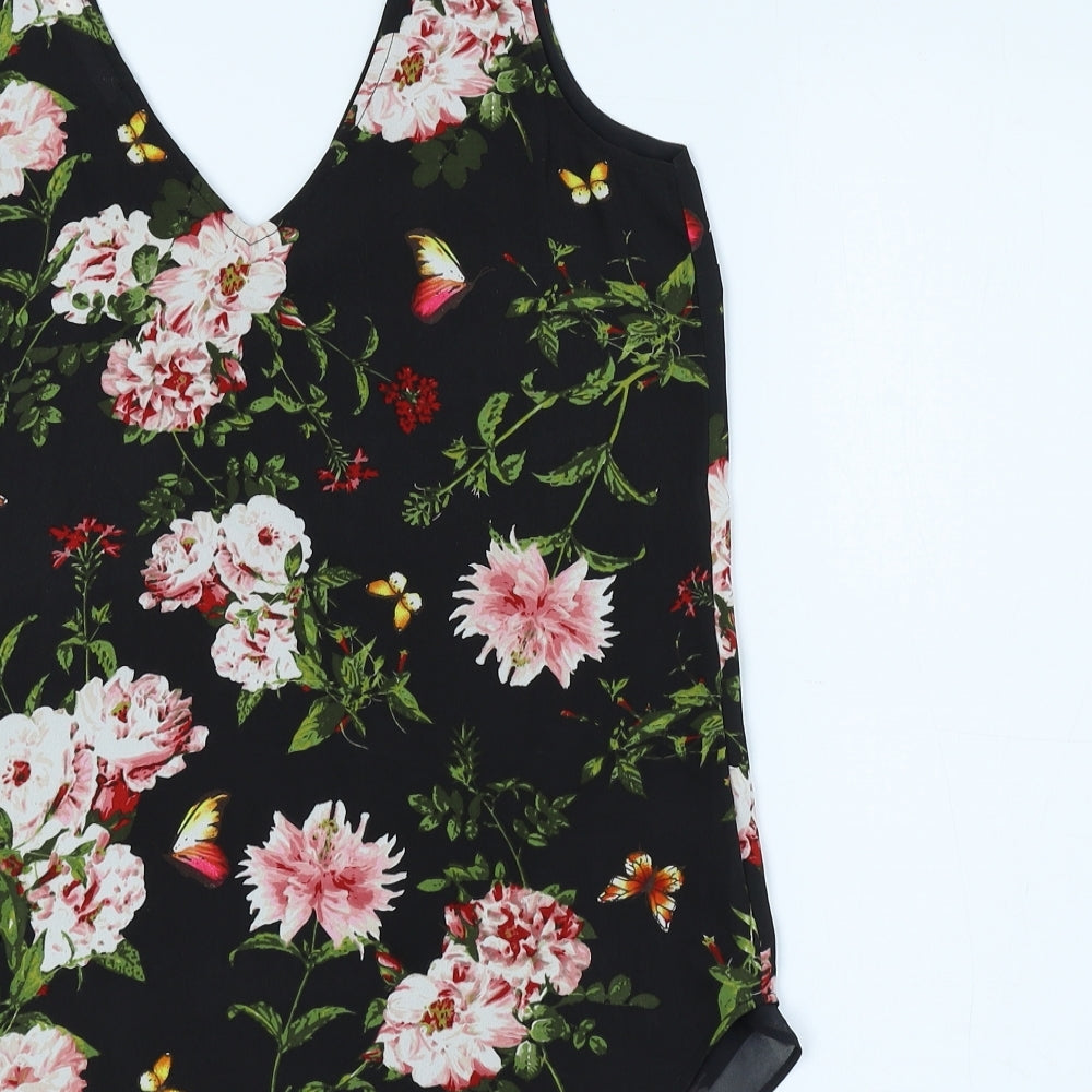 Oasis Womens Black Floral Polyester Basic Tank Size 8 V-Neck