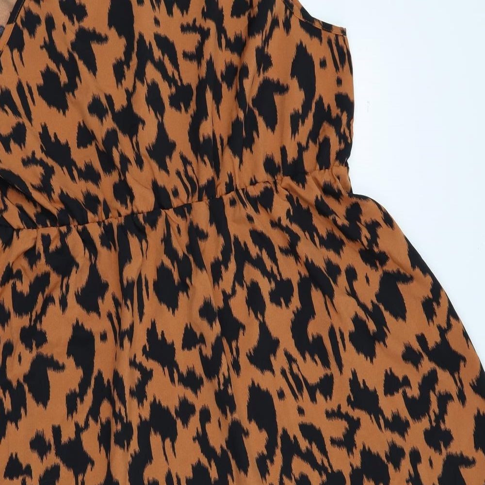 SheIn Womens Orange Animal Print Polyester A-Line Size 2XL Crew Neck Pullover