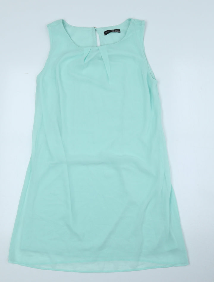 Atmosphere Womens Blue Polyester Shift Size 8 Round Neck Button