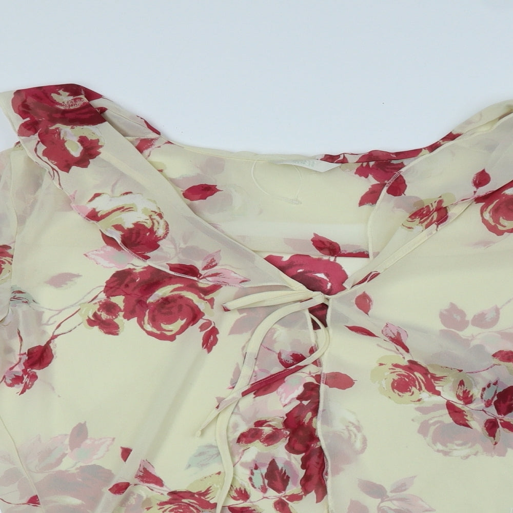 Marks and Spencer Womens White Floral Polyester Basic Blouse Size 12 Collared - Ruffled collar