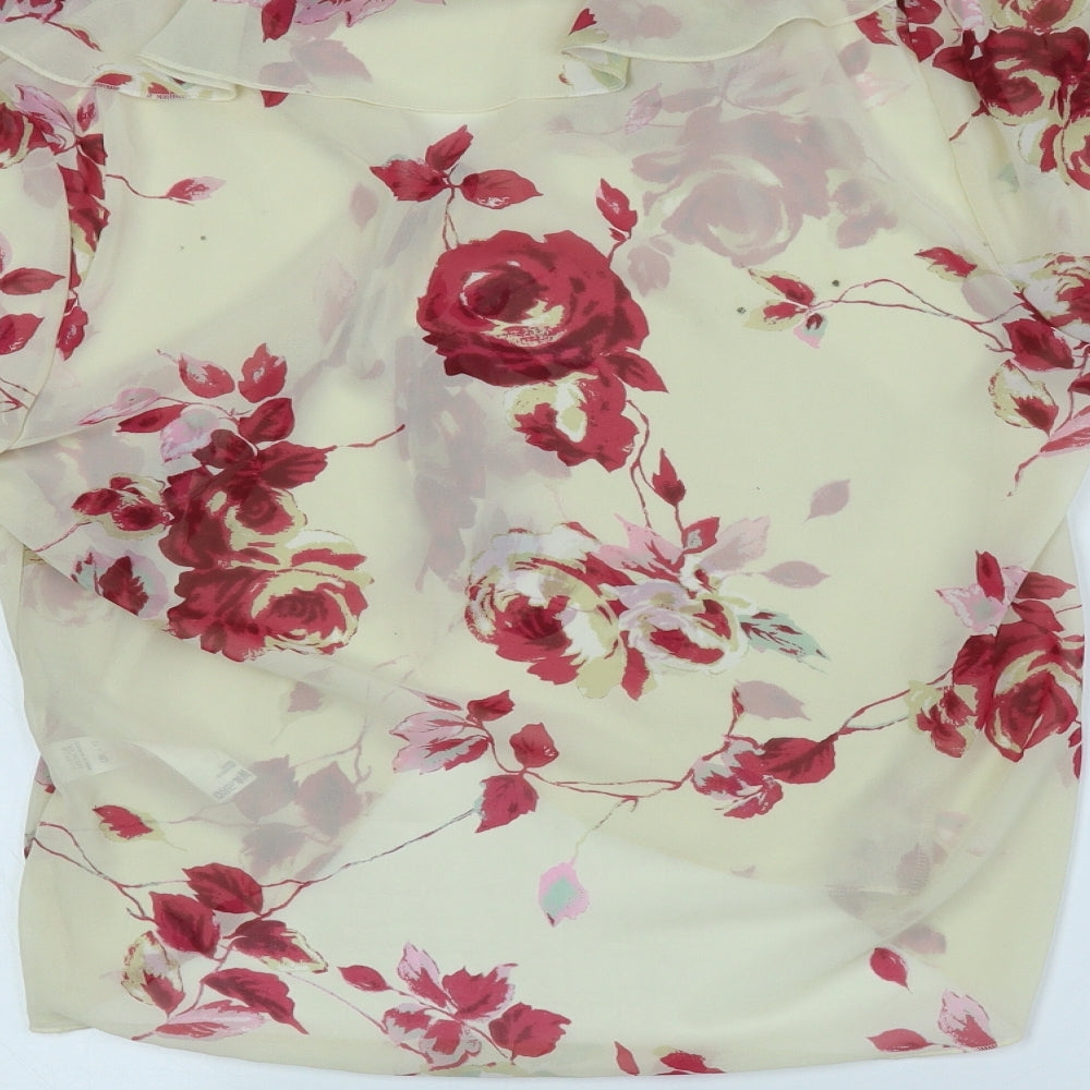 Marks and Spencer Womens White Floral Polyester Basic Blouse Size 12 Collared - Ruffled collar