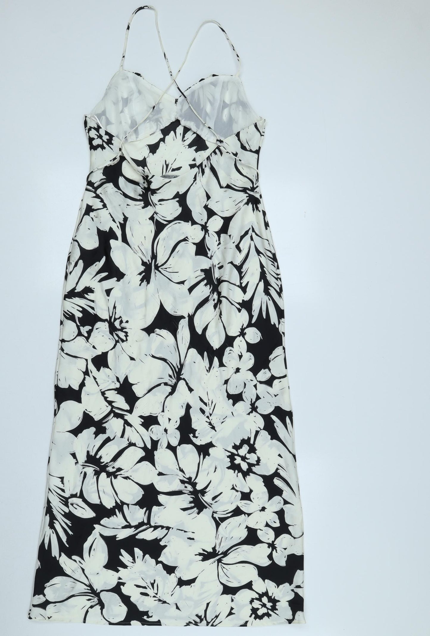 Zara Womens White Floral Polyester Maxi Size S Cowl Neck Pullover